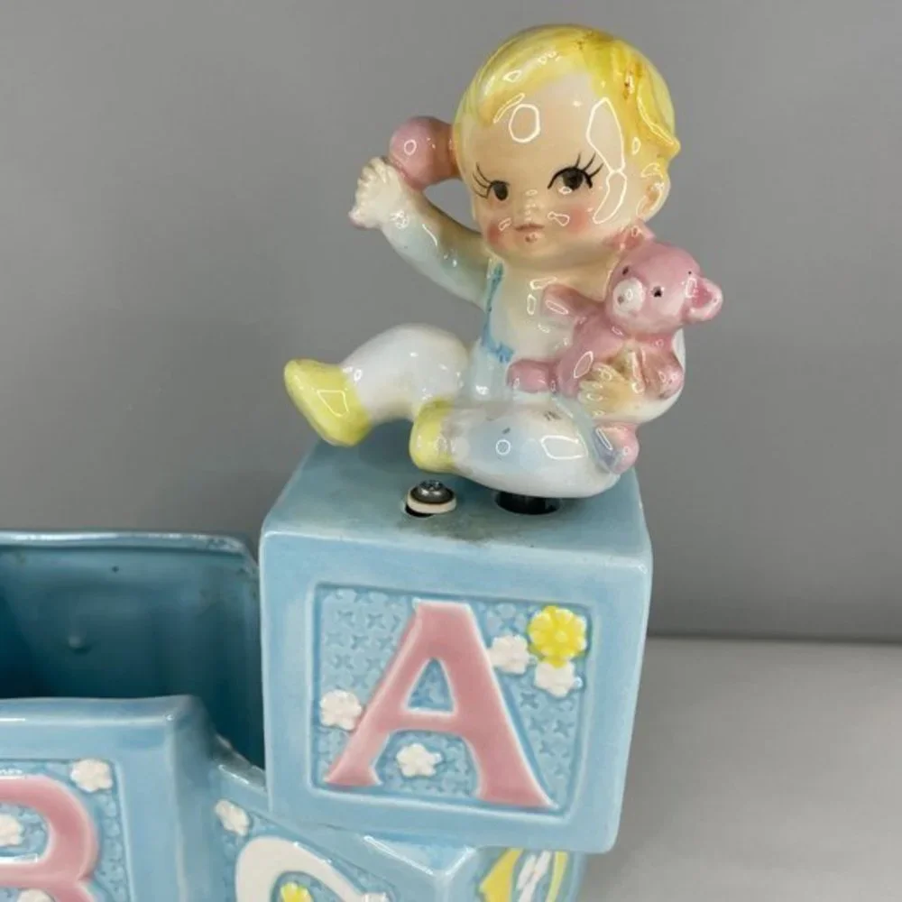 Vintage Nancy Pew Musical ABC Baby Blocks Ceramic Nursery Planter‎